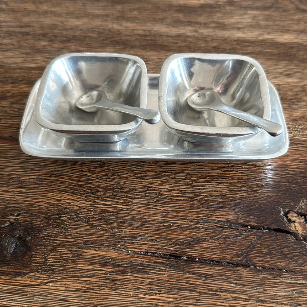 Pottery Barn Barona Condiment Salt and Pepper Cellar Server Aluminum India